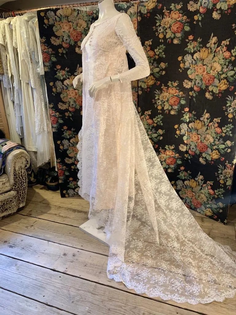 1960s Raw Silk and Lace Wedding Dress Set