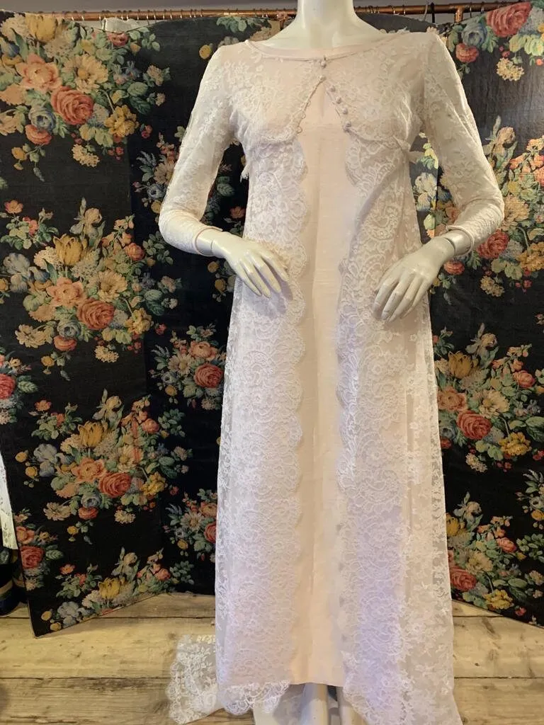 1960s Raw Silk and Lace Wedding Dress Set