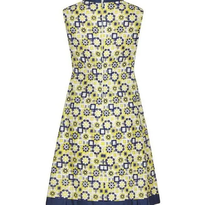 ARCHIVE - French Couture 1960s Blue and Yellow Embroidered A-Line Shift Dress