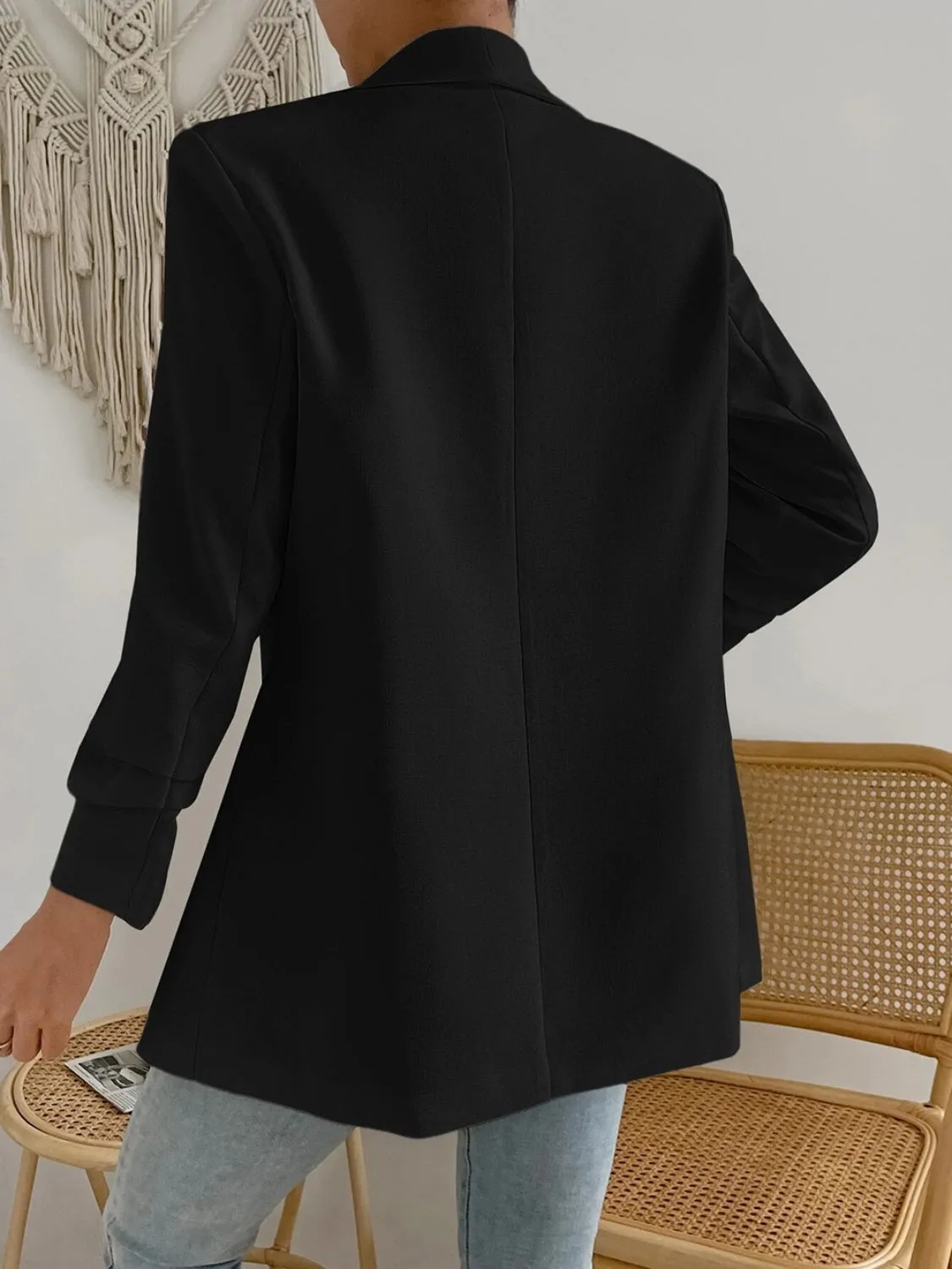 Black Shawl Collar Long Sleeve Blazer