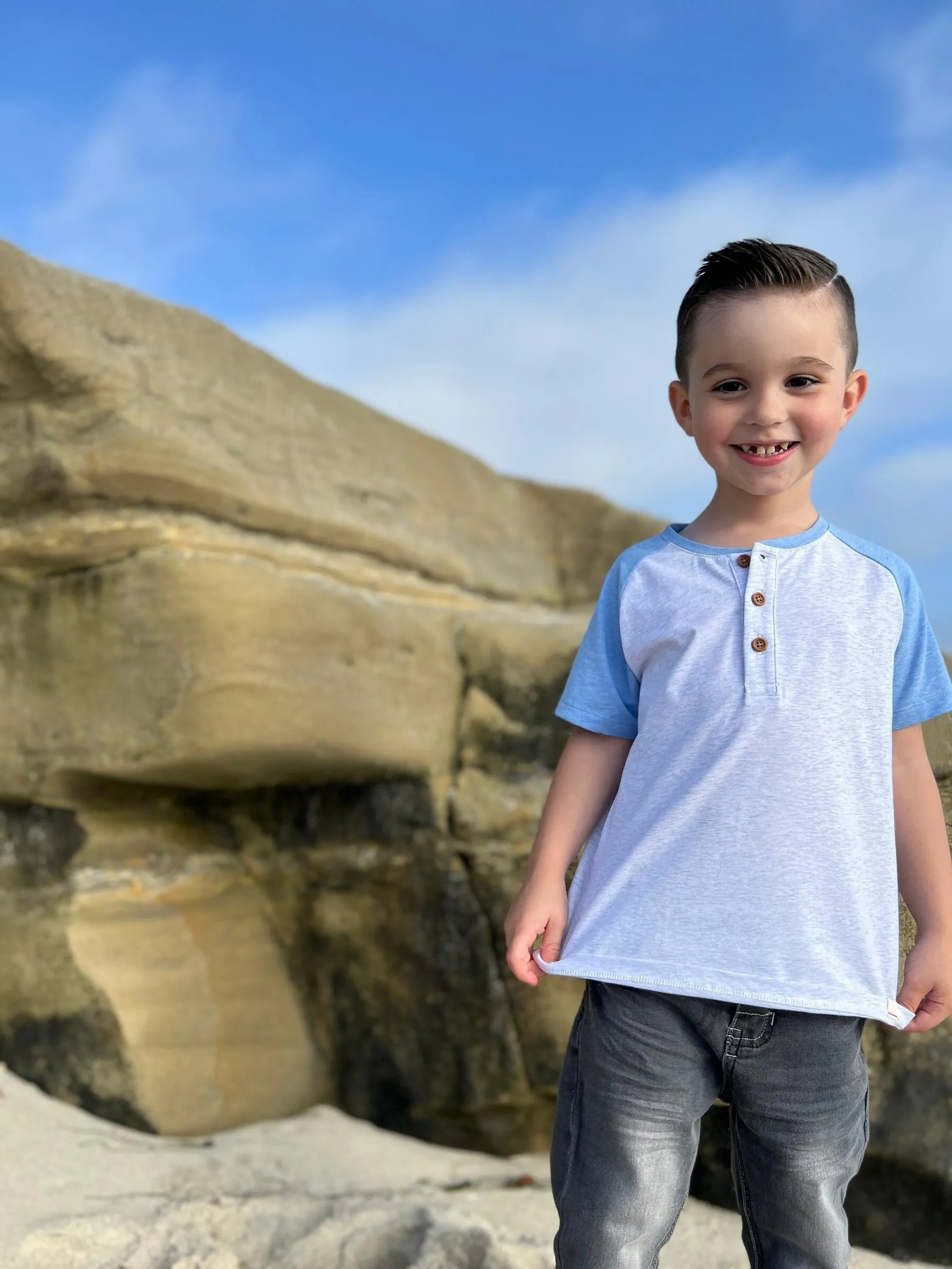 Boys Beacon Raglan Block Henley | Grey/Navy | Me and Henry