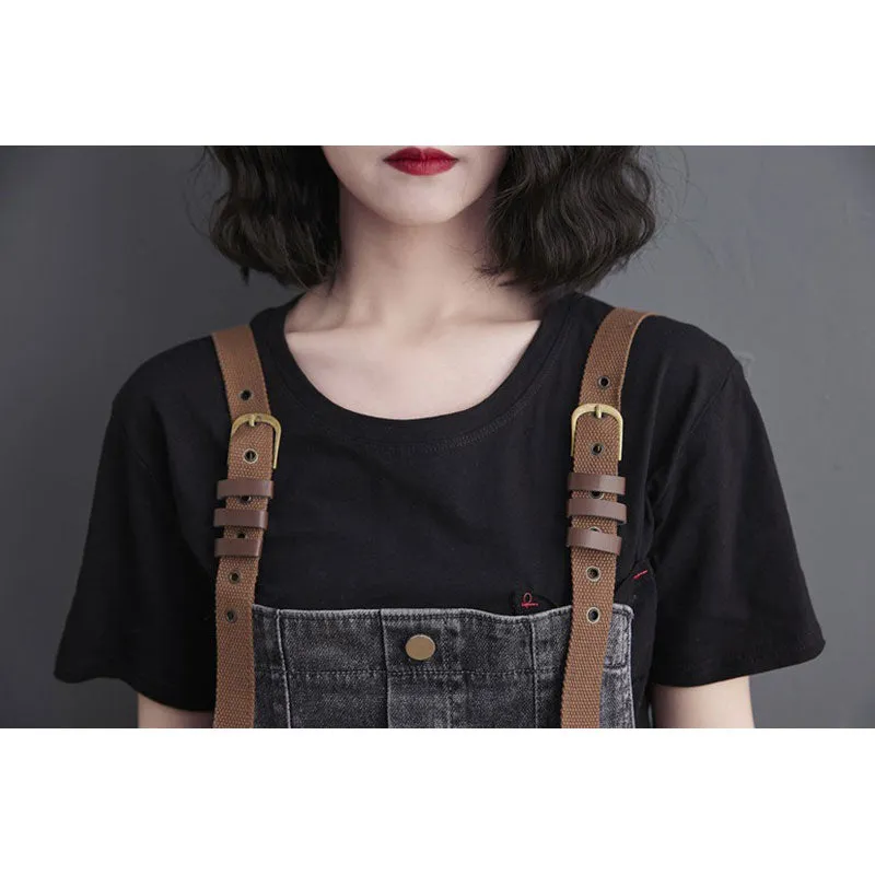 Button Washed Jeans Casual Straight Sling Women's Jumpsuits