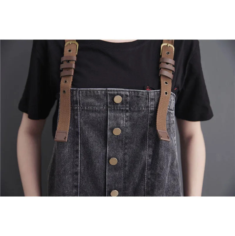 Button Washed Jeans Casual Straight Sling Women's Jumpsuits