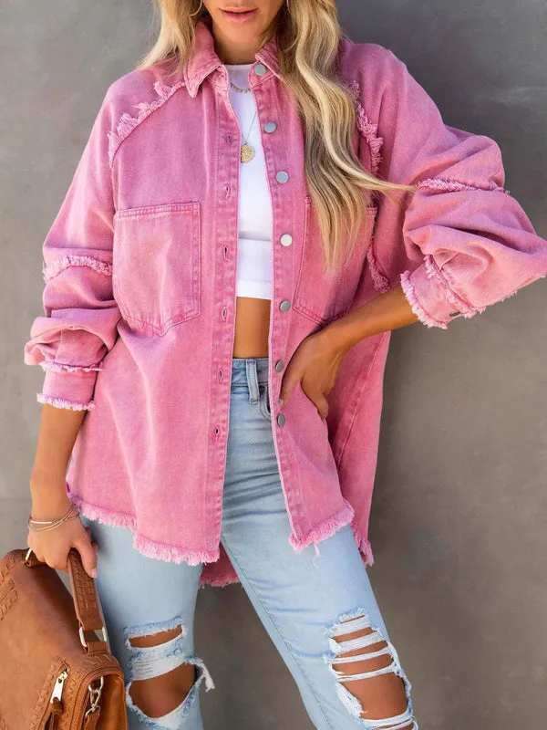 Camilla Casual Fringed Ripped Loose Denim Jacket