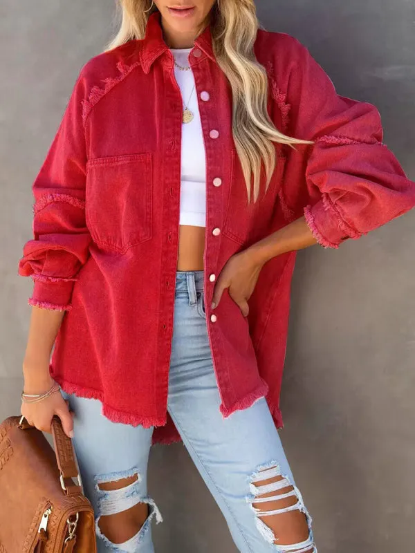 Camilla Casual Fringed Ripped Loose Denim Jacket