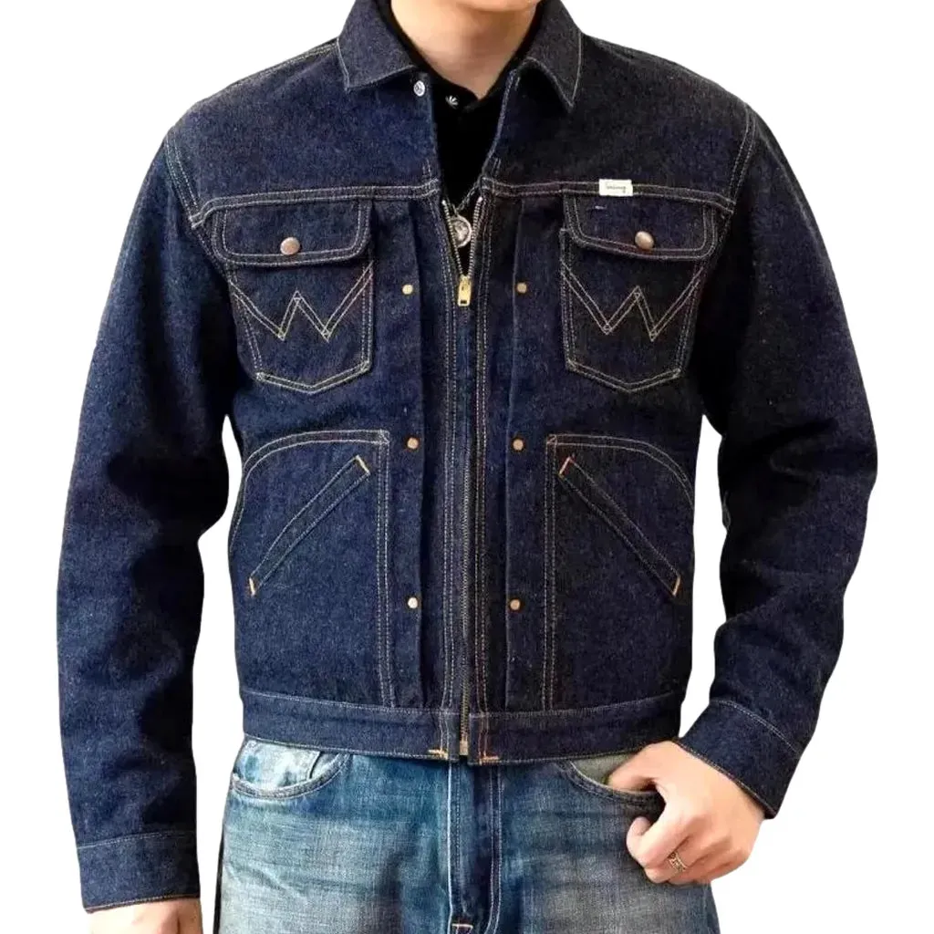 Casual regular dark men's denim jacket
