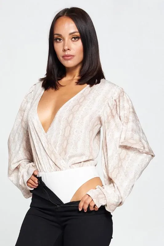 Deep V-neck Bodysuit Blouse