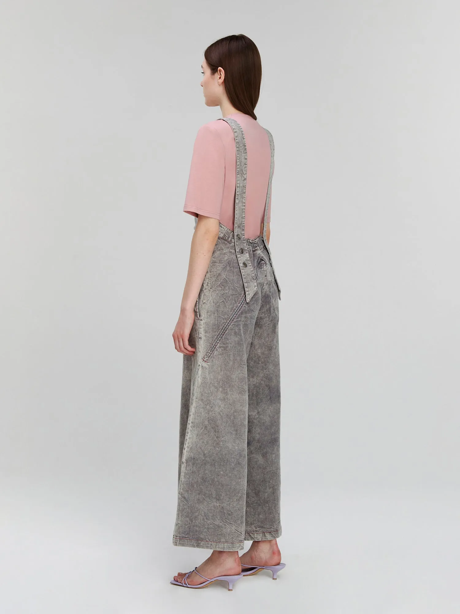 Gray Sleeveless V-Neck Denim Wide-Leg Full-Length Casual Jumpsuit JUMPER