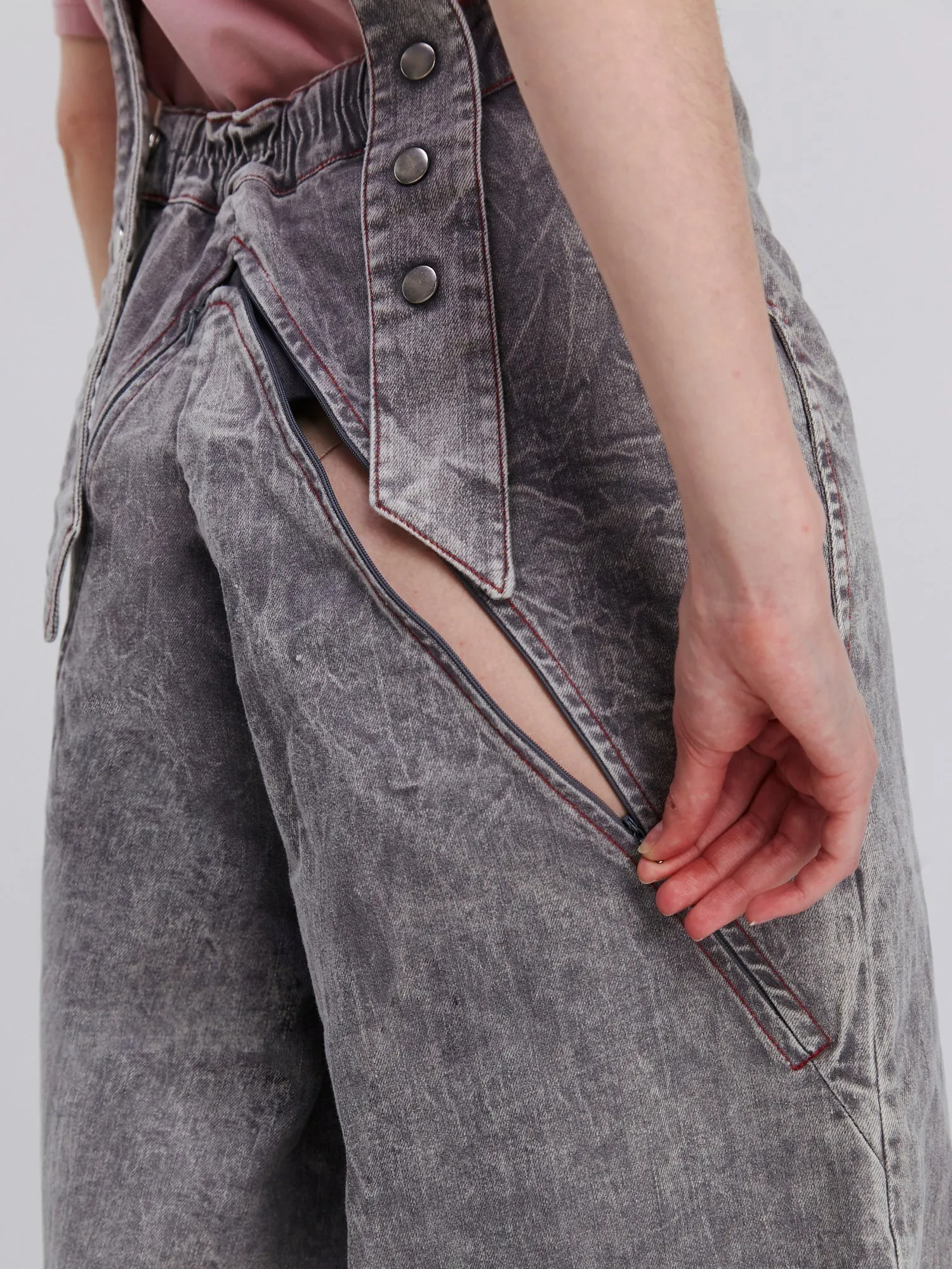 Gray Sleeveless V-Neck Denim Wide-Leg Full-Length Casual Jumpsuit JUMPER