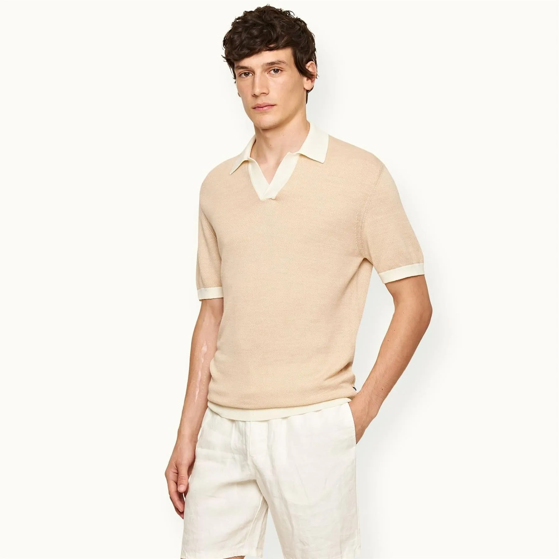 Horton Contrast Polo White Sand/Biscuit - 2024