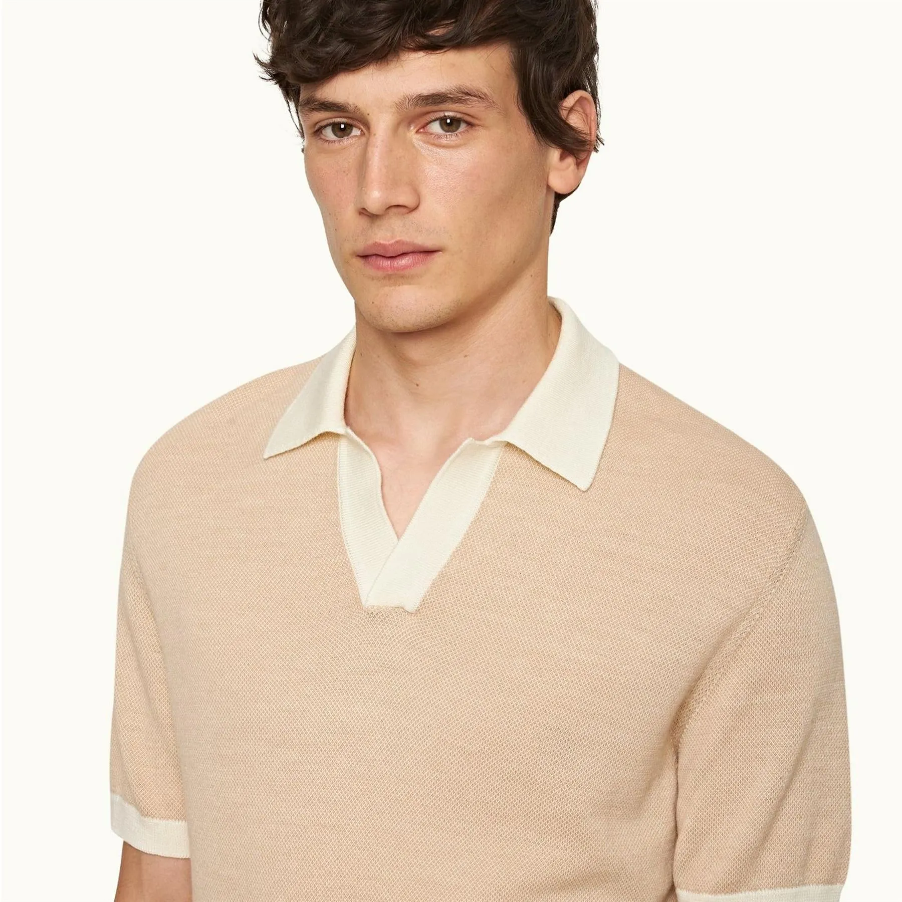 Horton Contrast Polo White Sand/Biscuit - 2024