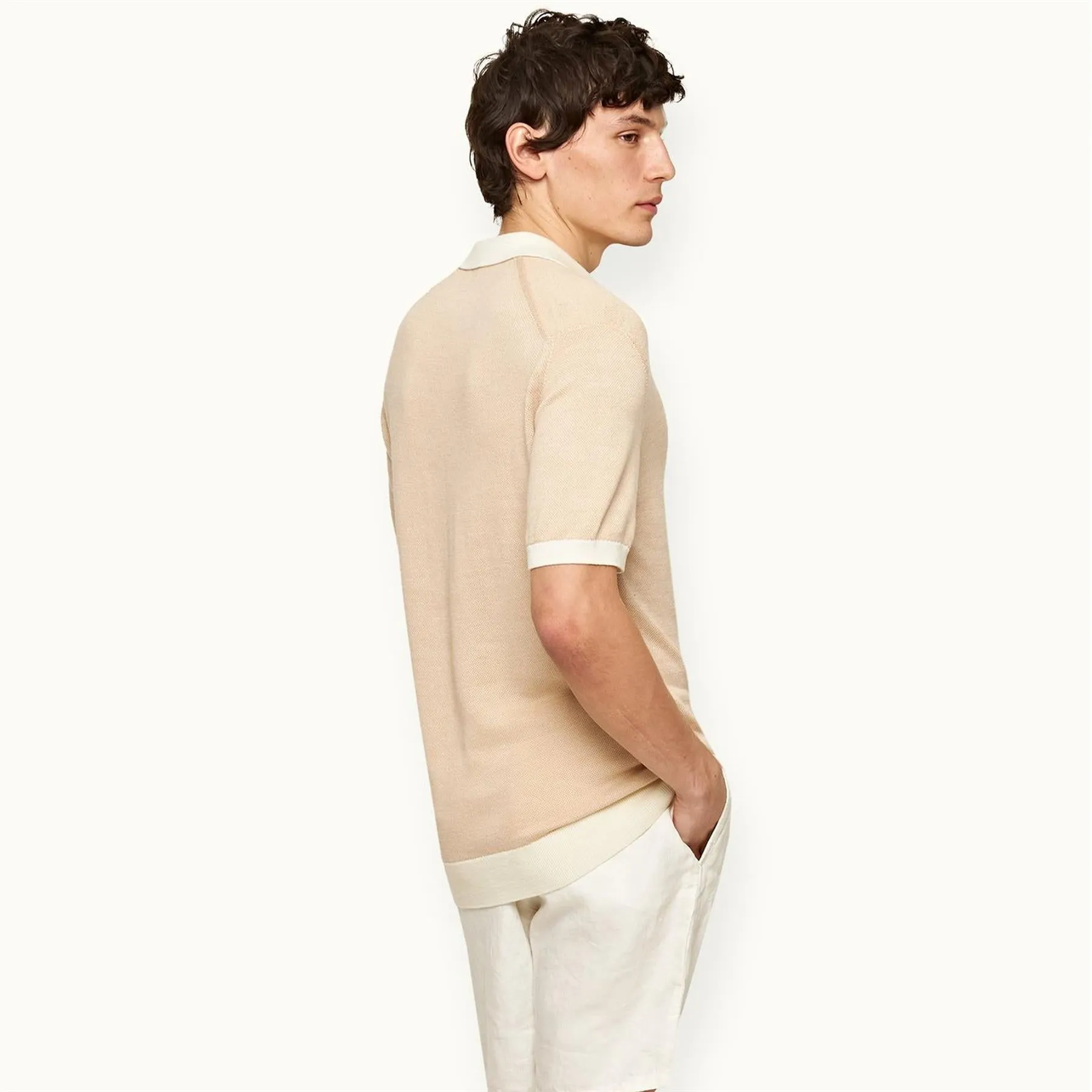 Horton Contrast Polo White Sand/Biscuit - 2024