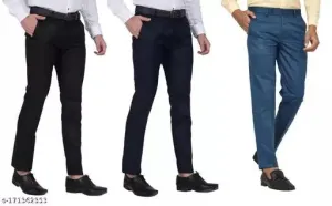 Men's Formal Trouser Pants PACK OF 3- BLACK,NAVYBLUE,MORPICH