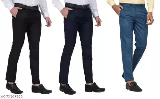 Men's Formal Trouser Pants PACK OF 3- BLACK,NAVYBLUE,MORPICH