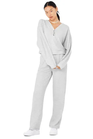 Micro Waffle Pleasant Cropped Henley & Micro Waffle High-Waist Pleasant Wide Leg Pant Set