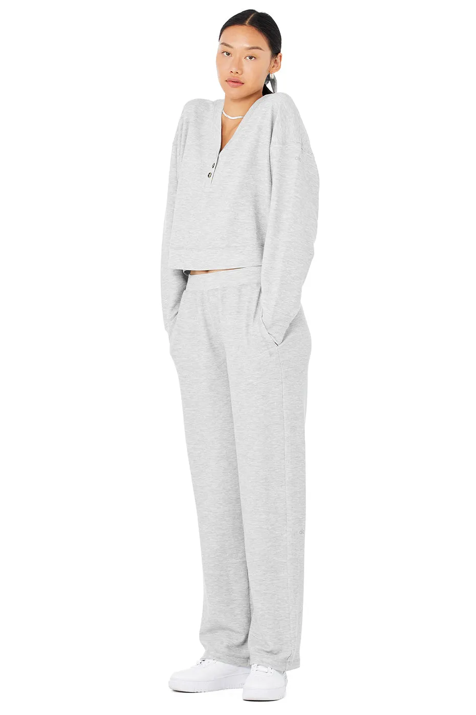 Micro Waffle Pleasant Cropped Henley & Micro Waffle High-Waist Pleasant Wide Leg Pant Set
