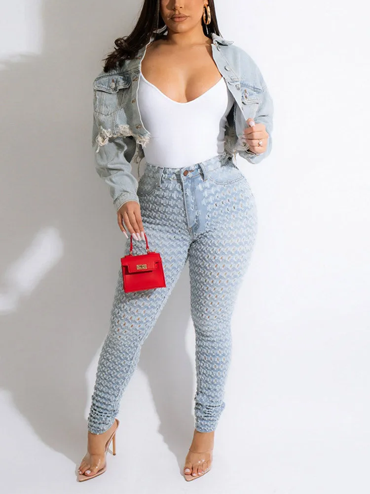 Printed Short Denim Jacket