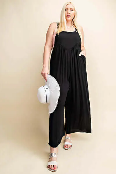 Sleeveless Ruched Wide Leg Overalls