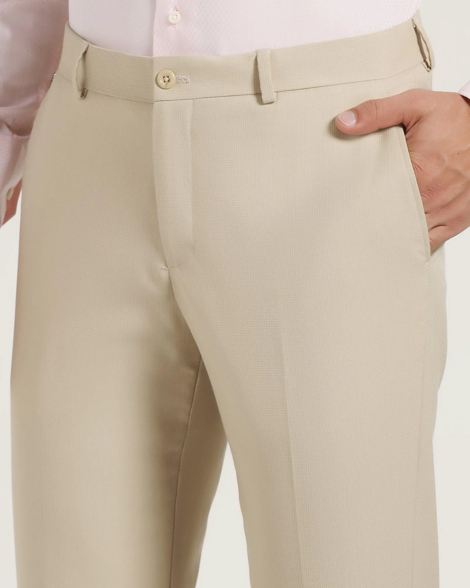 Slim Comfort B-95 Formal Beige Textured Trouser - Lotus