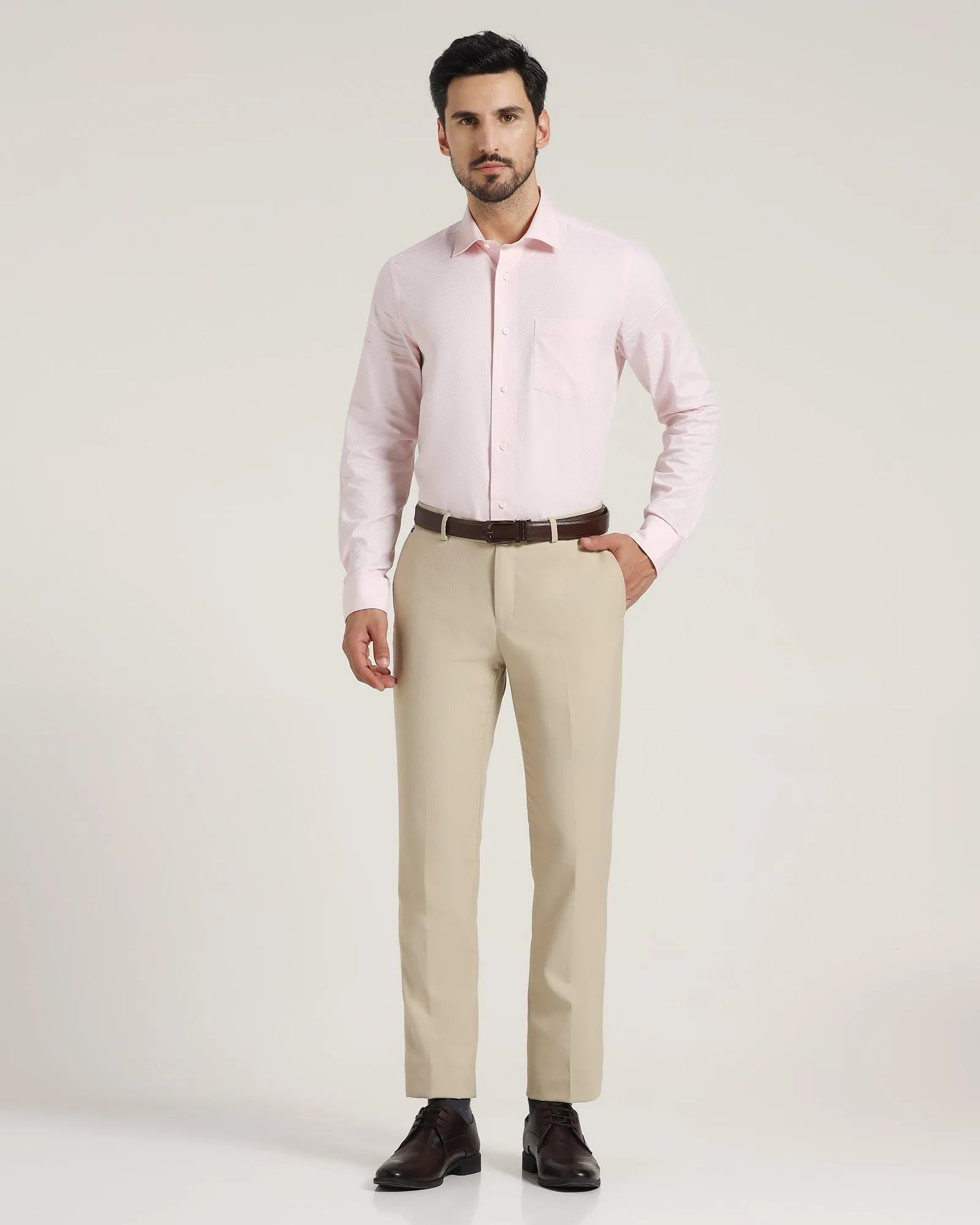 Slim Comfort B-95 Formal Beige Textured Trouser - Lotus