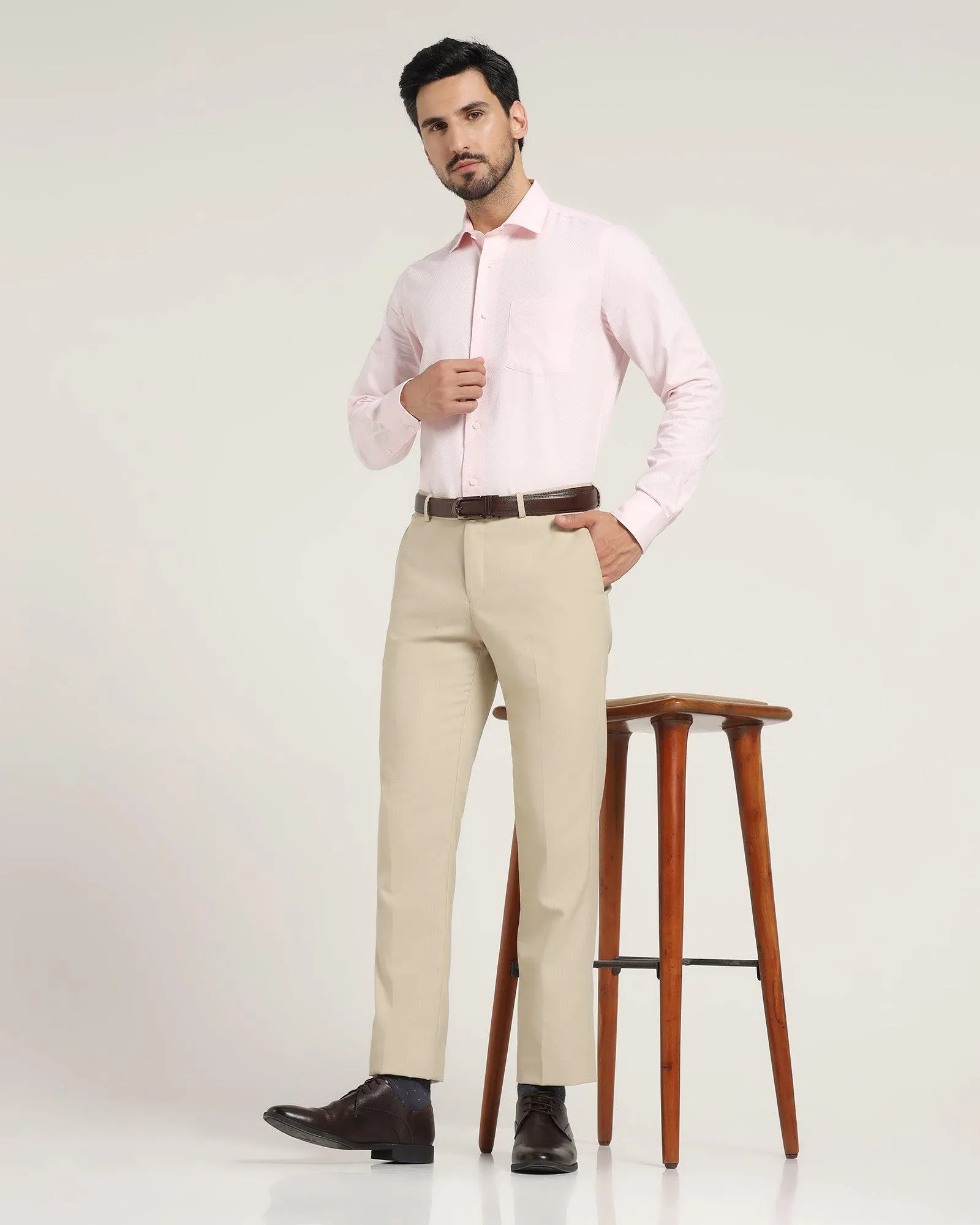 Slim Comfort B-95 Formal Beige Textured Trouser - Lotus