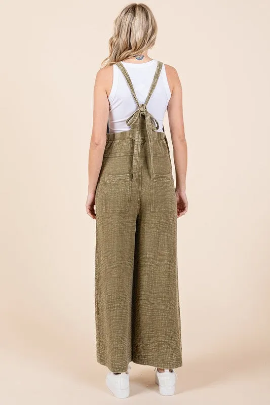 Textured Wide Leg Overalls