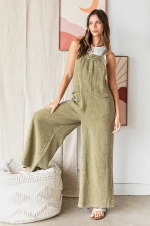 Textured Wide Leg Overalls