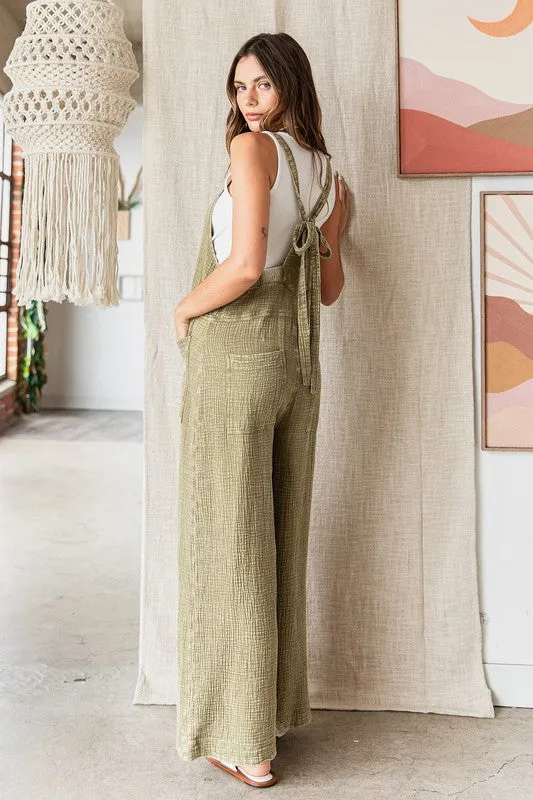 Textured Wide Leg Overalls