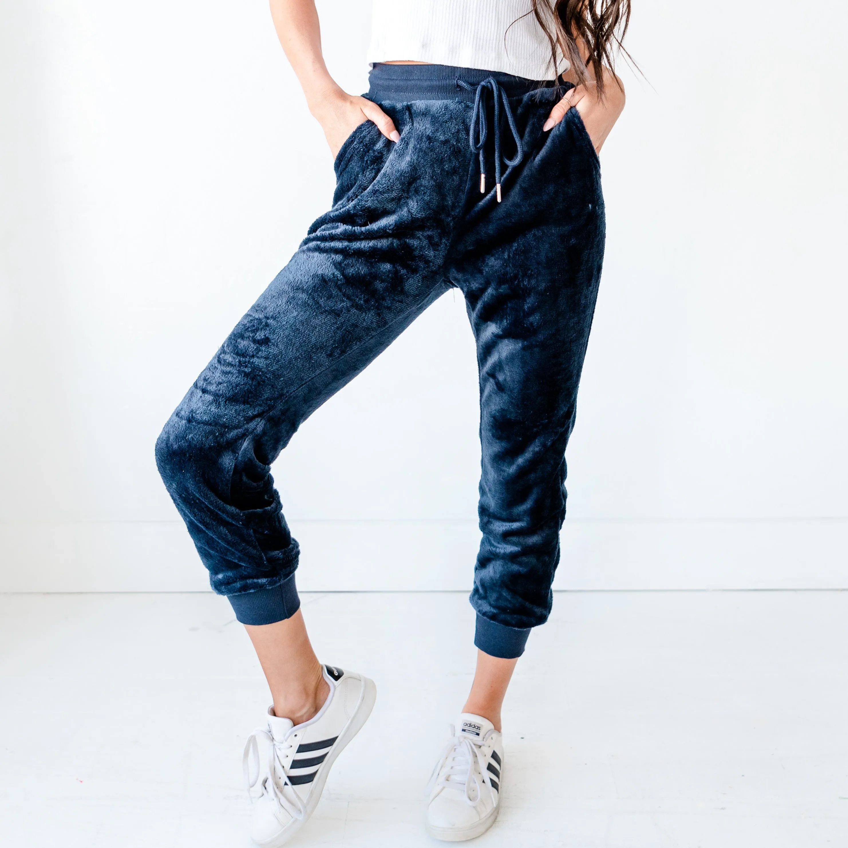 Velvet Faux Joggers - Navy