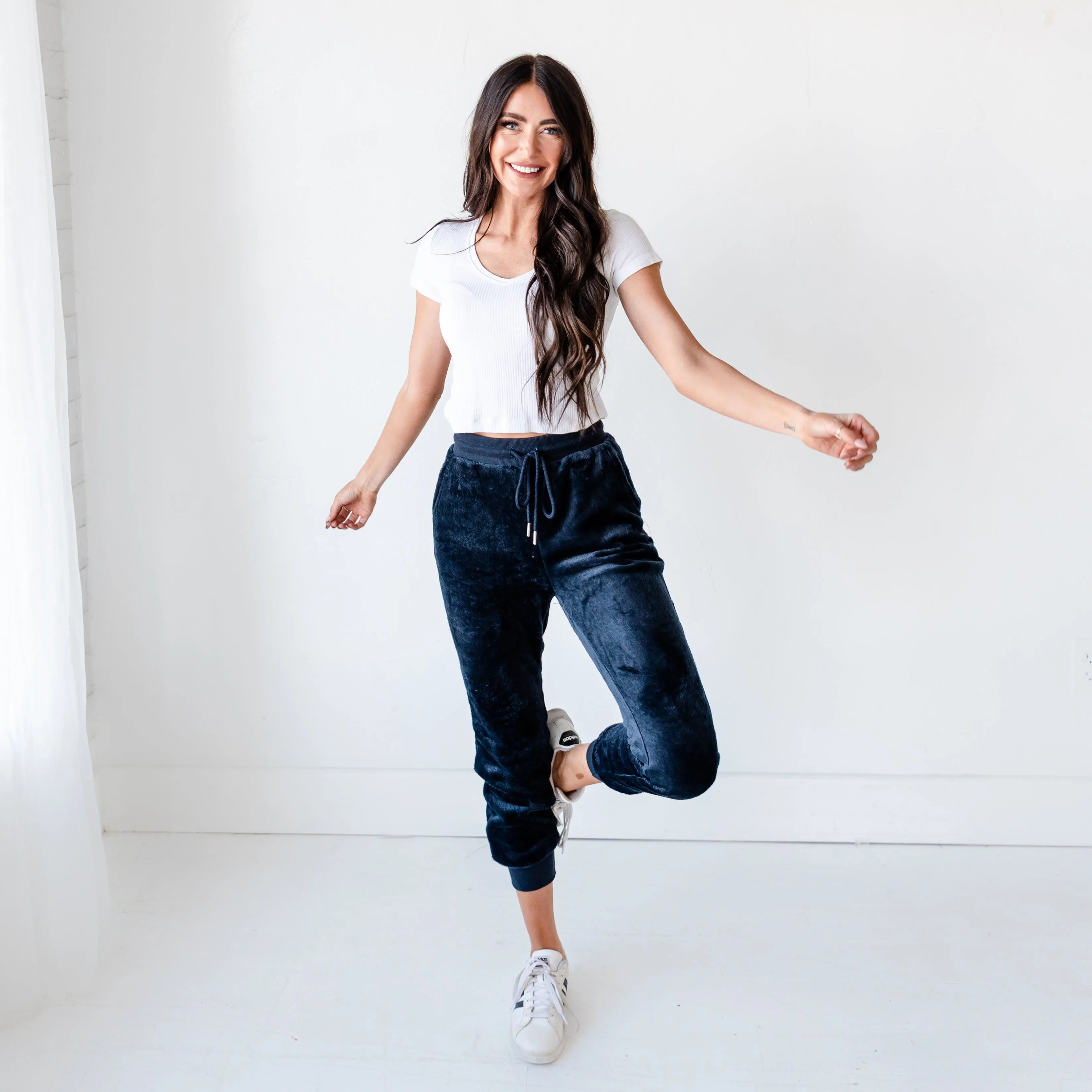 Velvet Faux Joggers - Navy