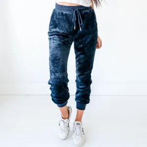 Velvet Faux Joggers - Navy