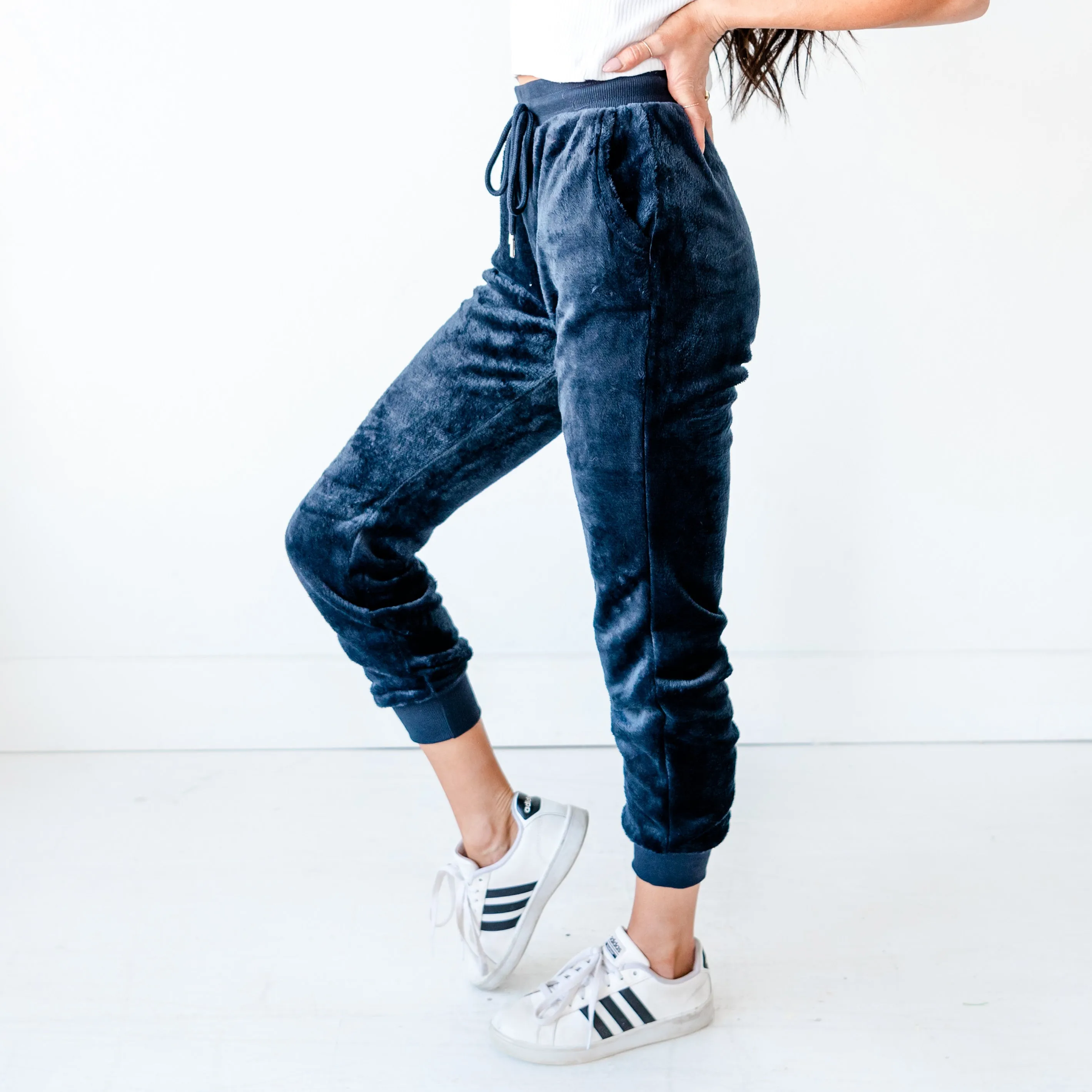 Velvet Faux Joggers - Navy