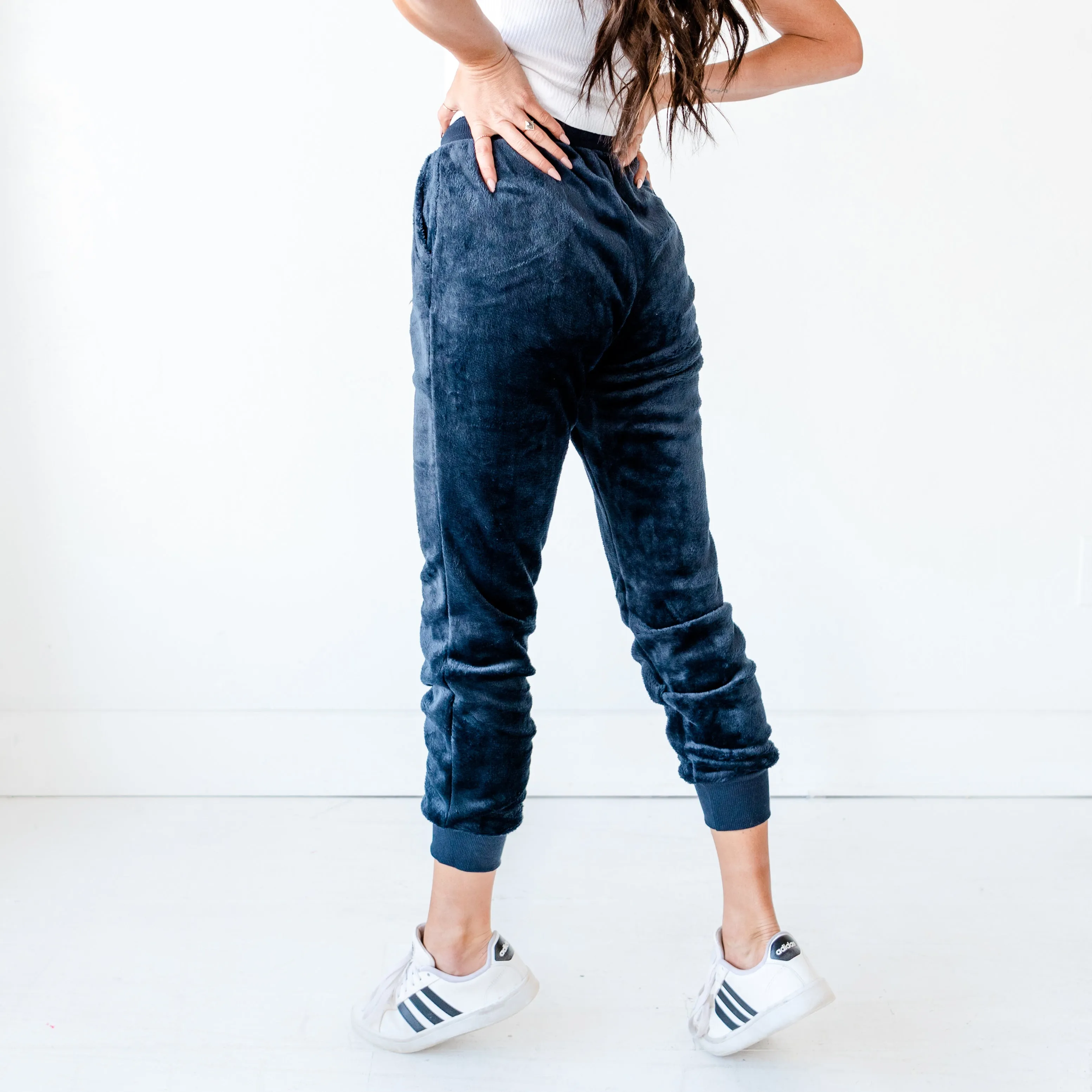 Velvet Faux Joggers - Navy