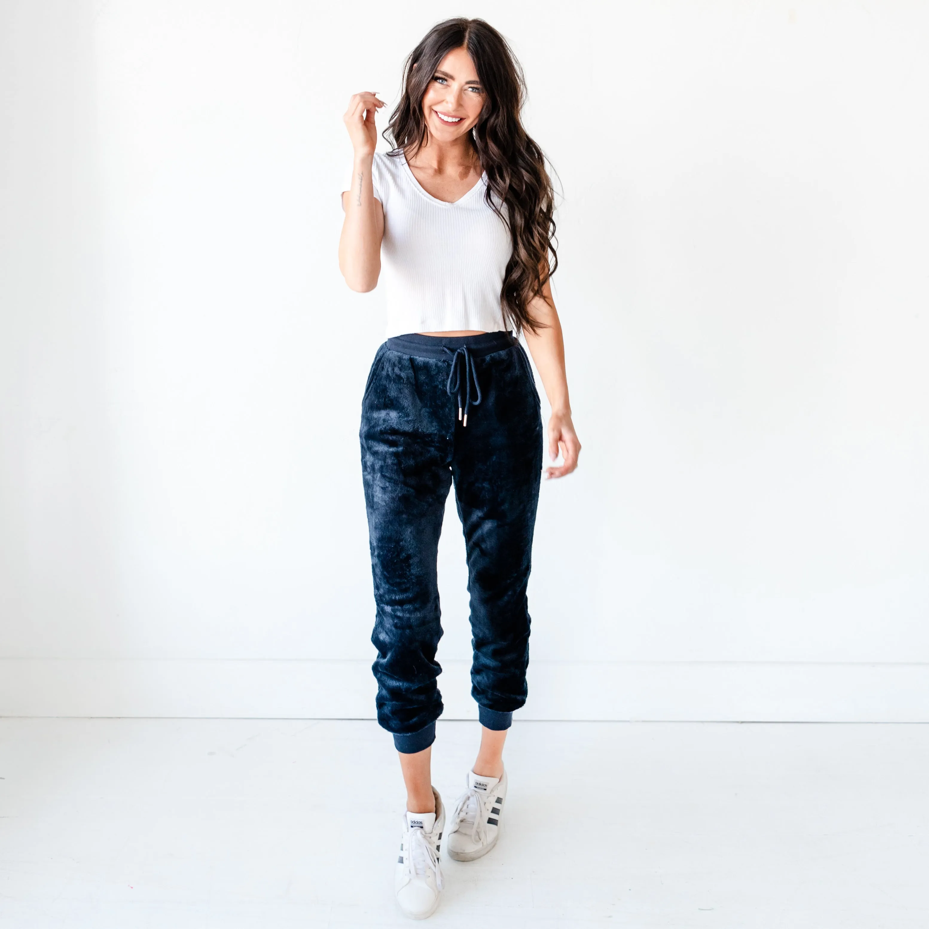 Velvet Faux Joggers - Navy
