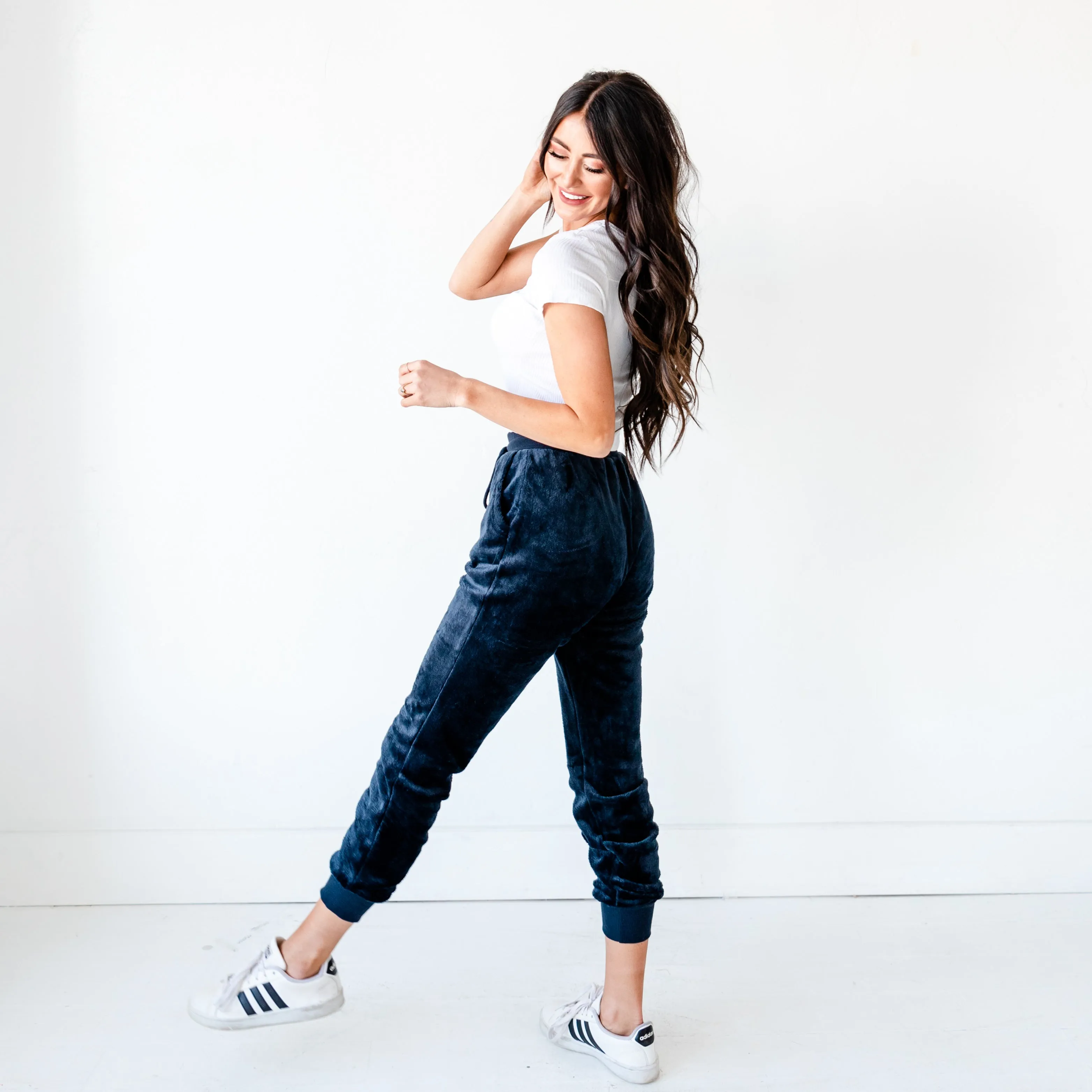 Velvet Faux Joggers - Navy